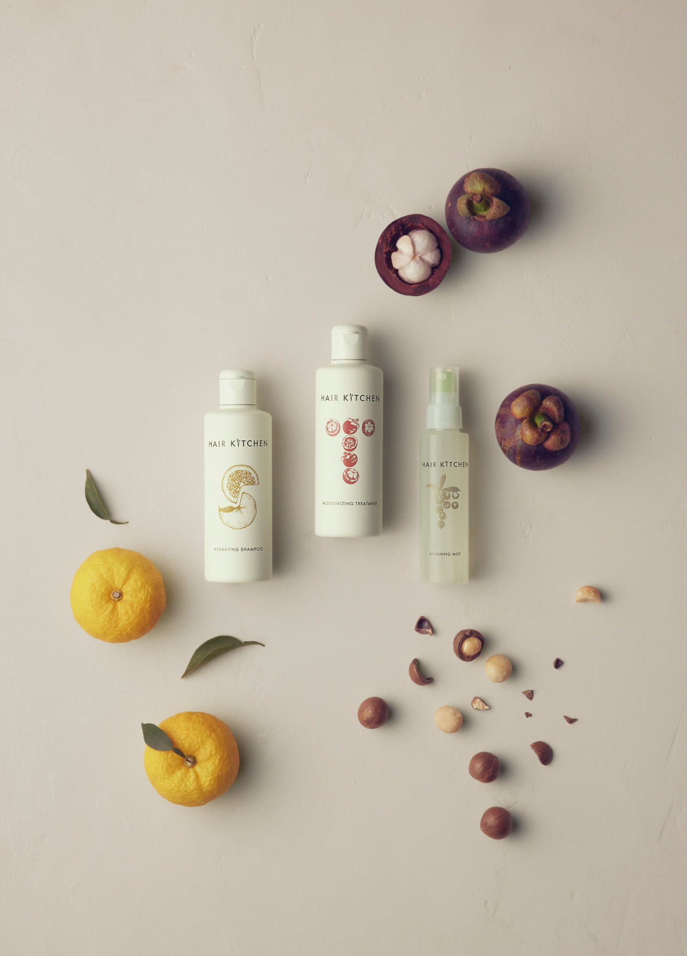 Botanical ingredients and calm styling mood for weekly hair care